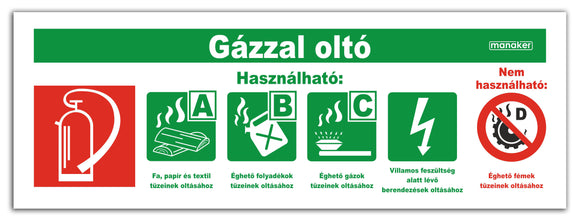 Gázzal oltó tűzvédelmi jelölés - után világító öntapadó matrica vagy tábla