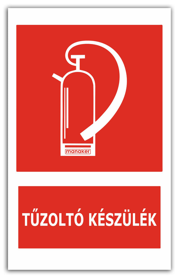 Tűzoltó készülék tűzvédelmi jel piktogram és szöveg  - után világító öntapadó matrica vagy tábla
